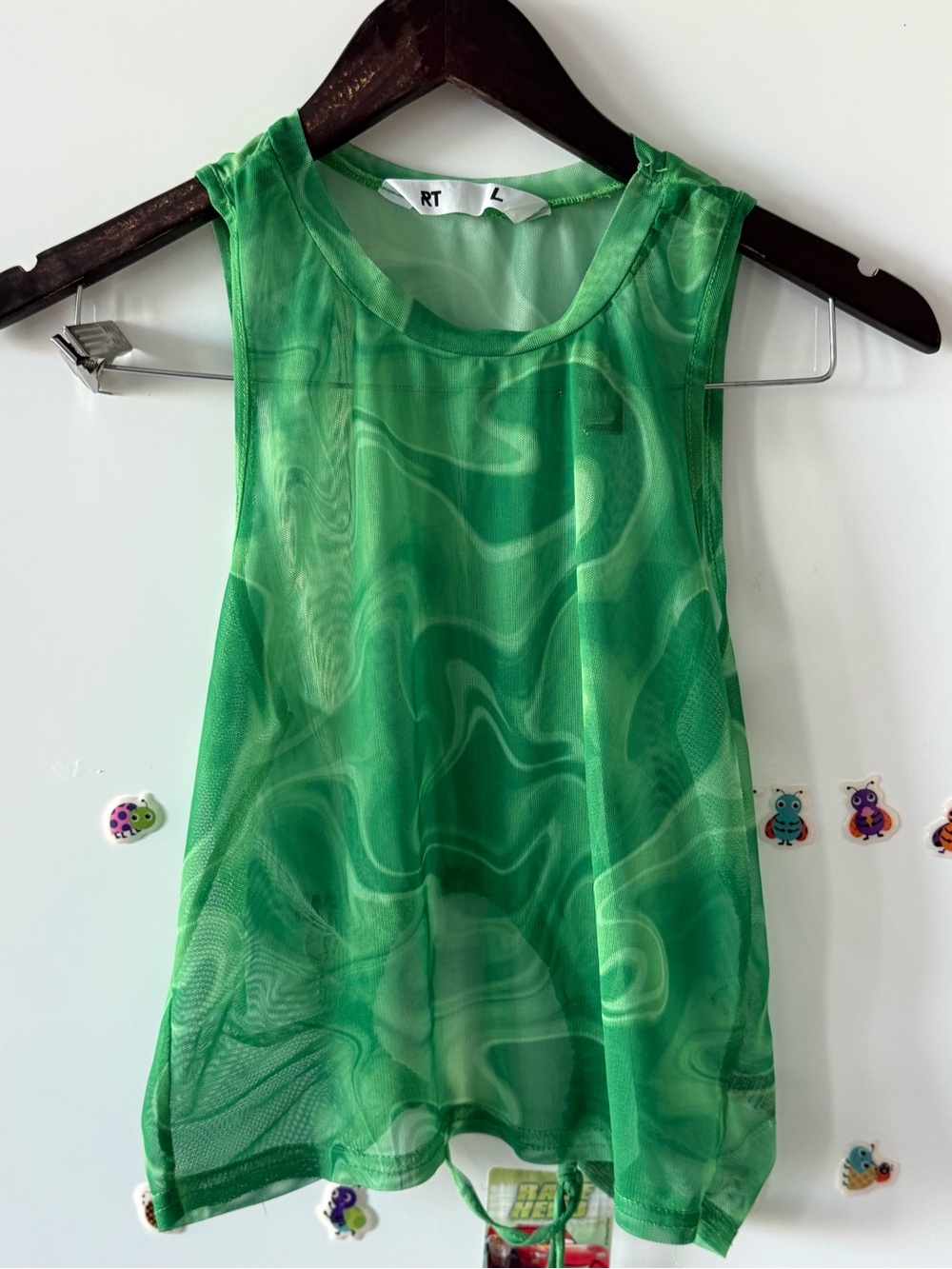 Source Unknown Green Swirl Mesh Tank Top